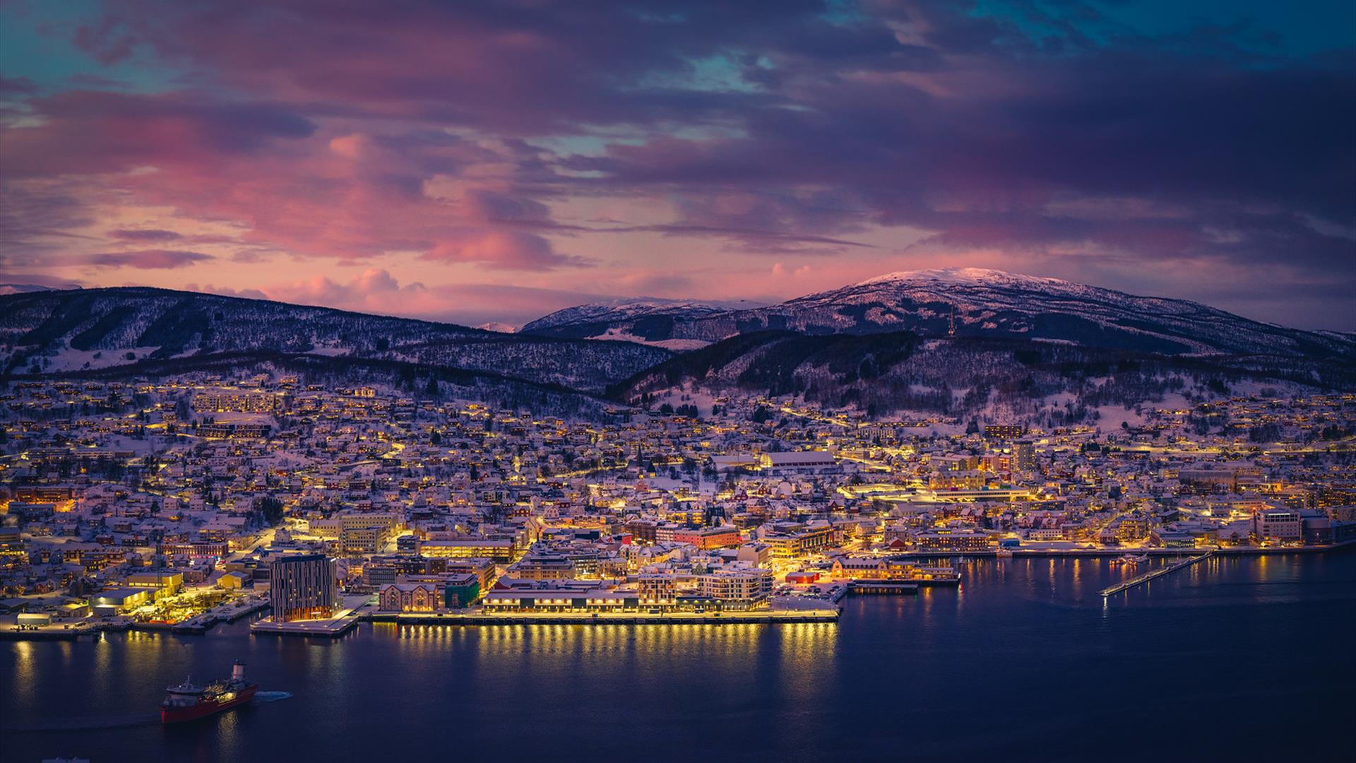 Harstad city in winter light